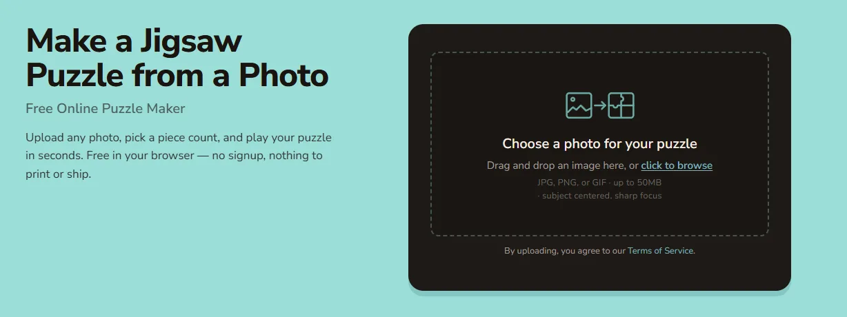Uploading a picture to the puzzle maker