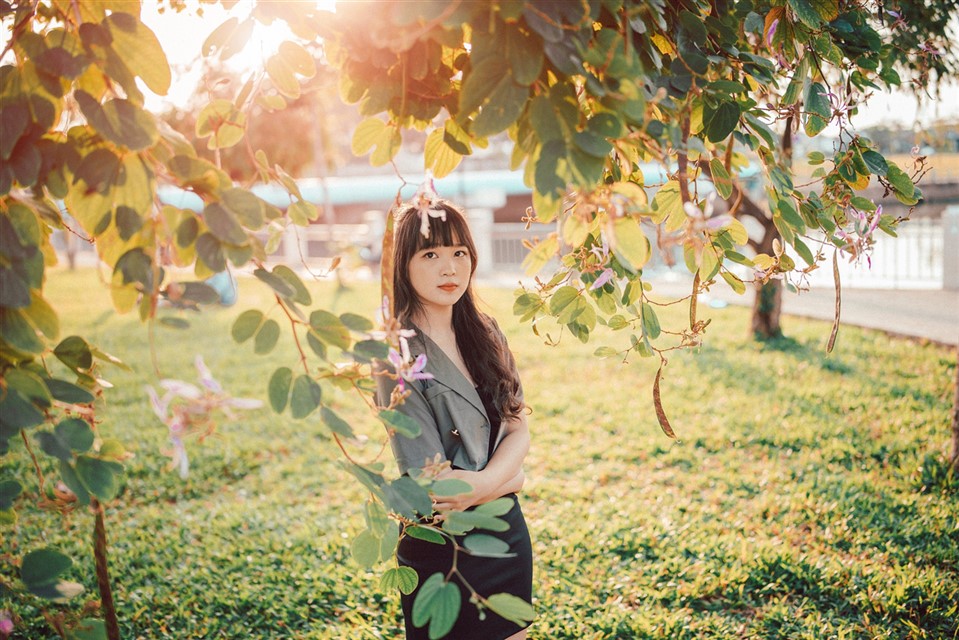 Young woman behind tree leaves jigsaw puzzle