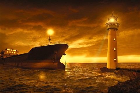 Ship arriving at the lighthouse jigsaw puzzle