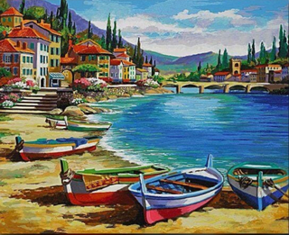 a row of colorful umbrellas sitting next to a beach jigsaw puzzle