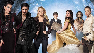 Lana Parrilla, Colin O'Donoghue, Jennifer Morrison, Josh Dallas posing for a photo jigsaw puzzle