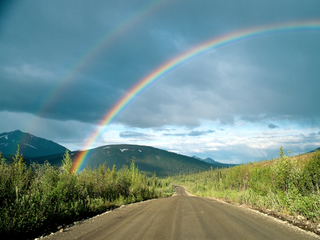 a rainbow on the side of a road jigsaw puzzle