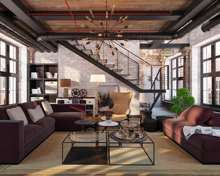 a living room filled with furniture and a large window jigsaw puzzle