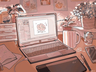 a laptop on a table jigsaw puzzle