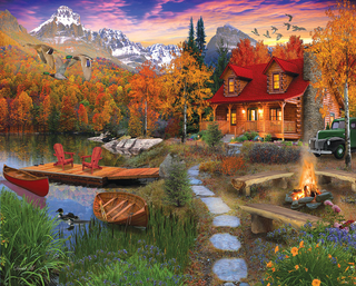 a house with a mountain in the background jigsaw puzzle